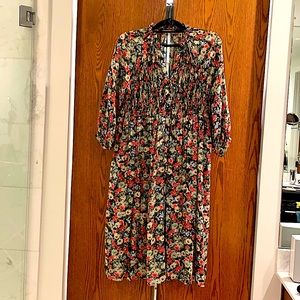 Zara Midi Flowy Dress.  3/4 sleeve button front.